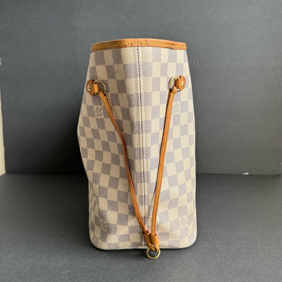 Louis Vuitton Neverfull MM Damier Azur Tote Bag Cream Checkered Purse Authentic - Picture 3 of 16